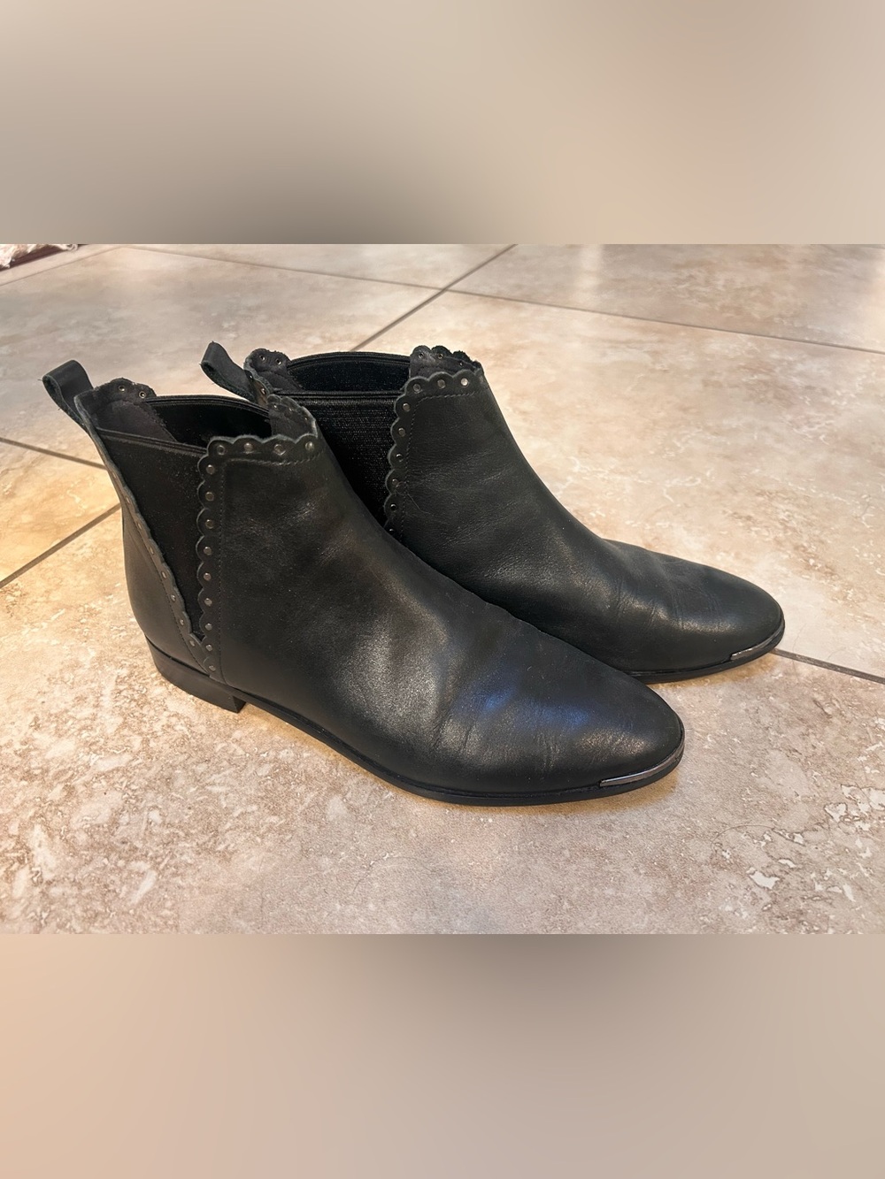Ted Baker Black Leather Scalloped Chelsea Ankle Boots  with a cute little bow